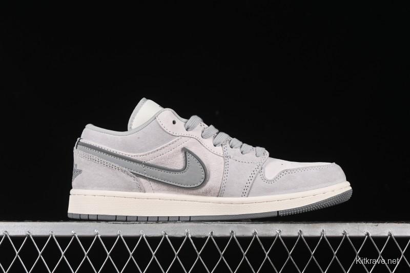 Nike Air Jordan 1 Low AJ1 The North Face Collaboration - Suede Grey Retro Basketball Shoes - DM5688-111
