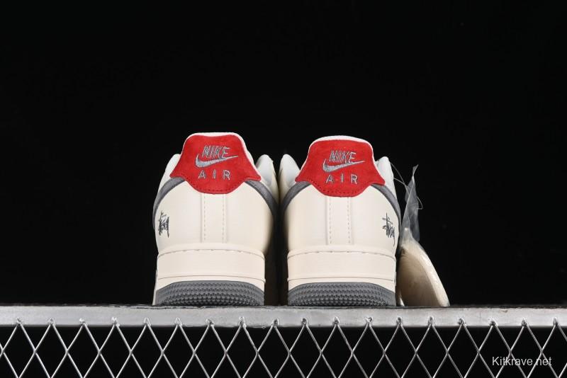 Nike Air Force 1 '07 Low Stussy Collaboration - English Beige Grey Red Low-Top Casual Sneakers - XZ3318-567