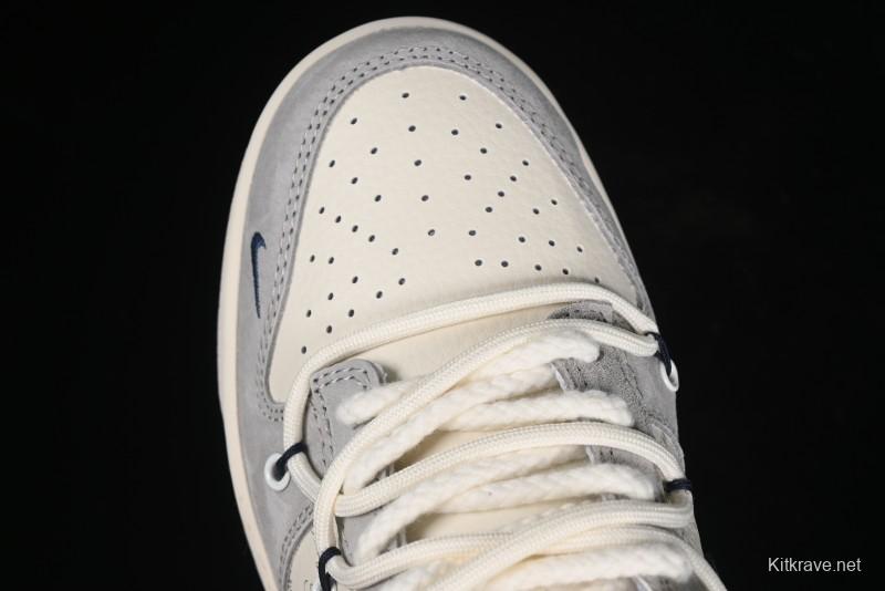 Nike SB Dunk Low Stussy Collaboration - Lace-Up Off White Navy Swoosh Anniversary High-End Custom Low-Top Casual Sneakers - SJ2068-308