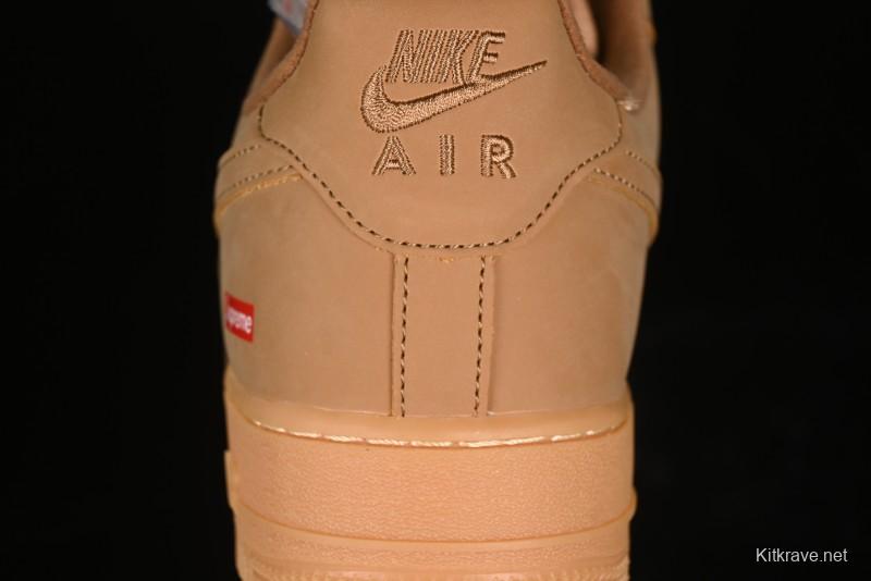 Nike Supreme x Air Force 1 Low Casual Sneakers in Wheat Suede with Full-Length Air Cushion - DN1555-200