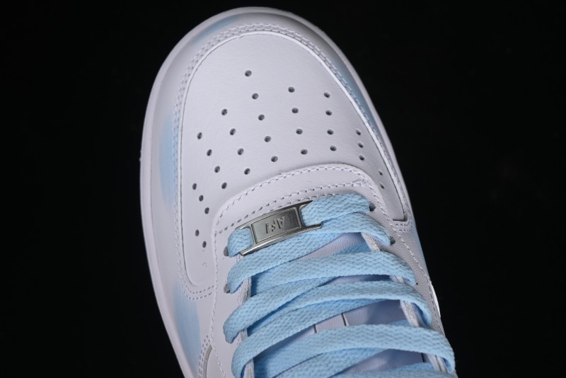 Nike Air Force 1 '07 Mid Light Blue Hand-Painted Cracked Three Stripes Shadow Mid-Top Casual Sneakers - CW2289-111