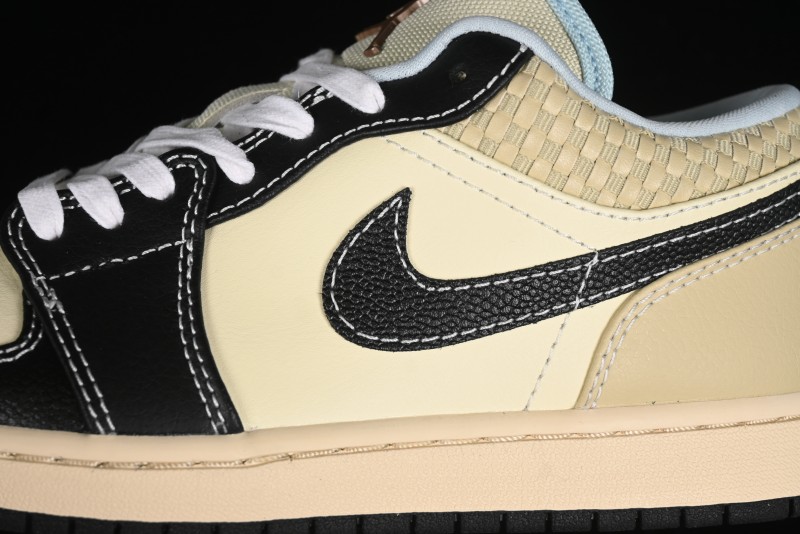 Nike Air Jordan 1 Low "Coconut Milk Black" Casual Basketball Shoes with Contrast Swoosh - HQ3437-101