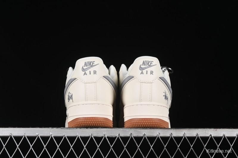 Nike Air Force 1 '07 Low Stussy Collaboration - Light Bone Gum Sole Casual Sneakers - XZ5688-003