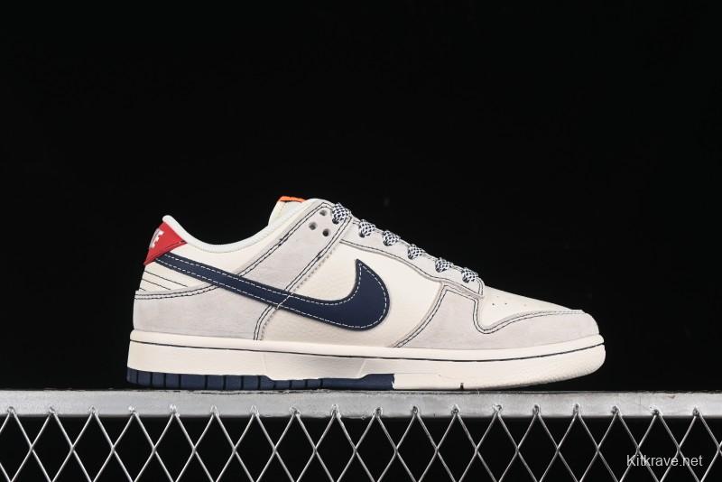 Nike SB Dunk Low Stussy Collaboration - Patchwork Grey White Dark Blue Swoosh Anniversary Custom Low-Top Casual Skate Shoes - MM1089-025