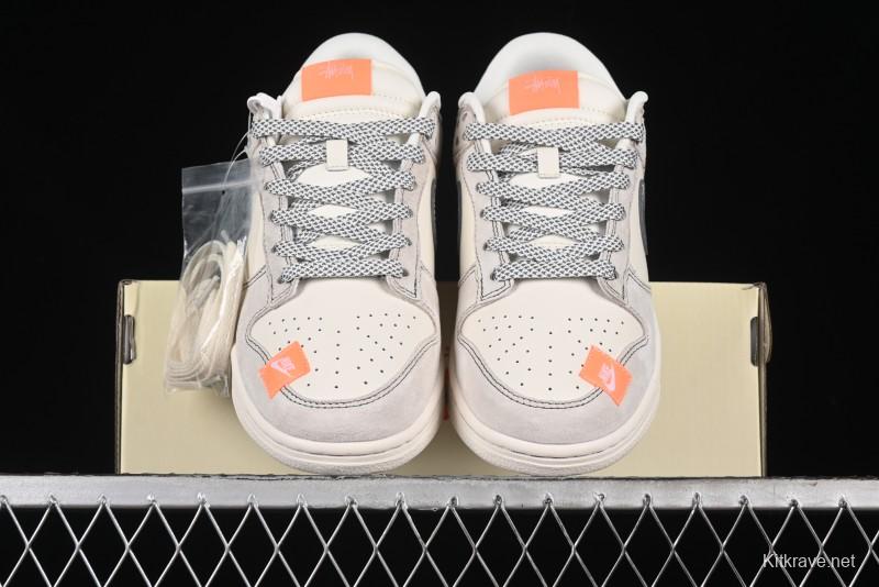Nike SB Dunk Low Stussy Collaboration Patch Grey White Dark Grey Swoosh Anniversary Custom Low-Top Casual Skate Shoes - MM1089-024