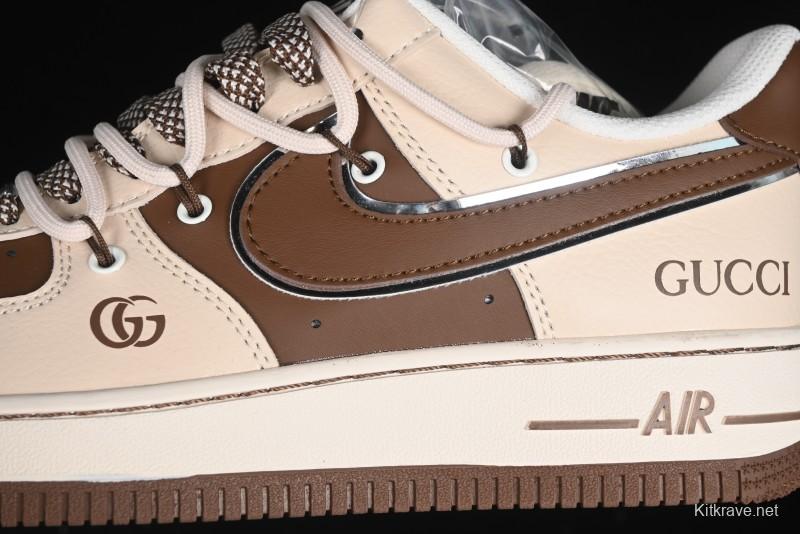 Nike Air Force 1 '07 Low Gucci Collaboration - Brown Coffee Drawstring Low-Top Casual Sneakers - SJ1198-400