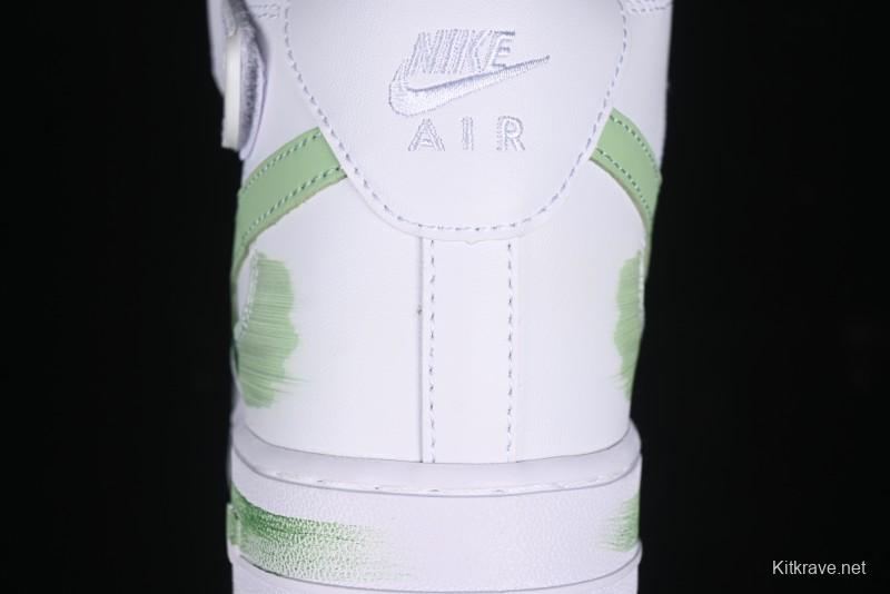 Nike Air Force 1 '07 Mid Hand-Painted White Green with Swoosh Shadow and Strap - CW2289-111