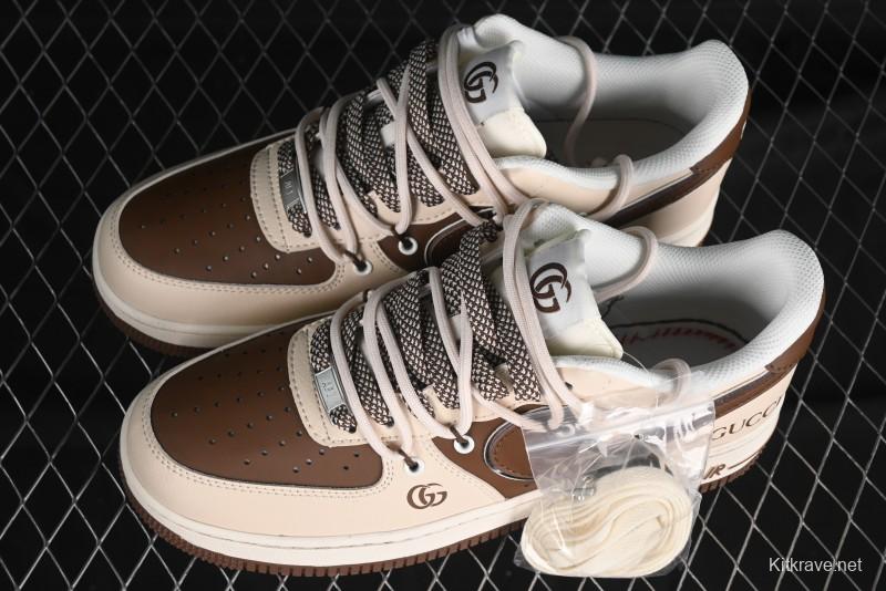 Nike Air Force 1 '07 Low Gucci Collaboration - Brown Coffee Drawstring Low-Top Casual Sneakers - SJ1198-400