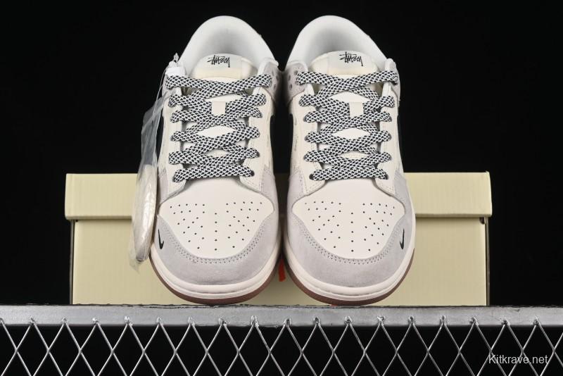 Nike SB Dunk Low Stussy Collaboration - Grey Black Checkerboard Gum Sole Anniversary Custom Low-Top Casual Skate Shoes - CF3688-031