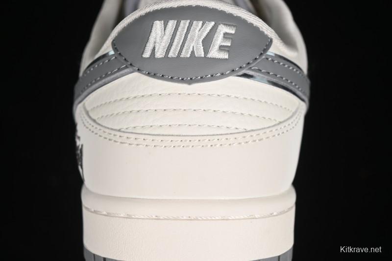 Nike SB Dunk Low Stussy Collaboration - Off White Dark Grey Swoosh Anniversary Custom Low-Top Casual Skate Shoes - DQ1098-382
