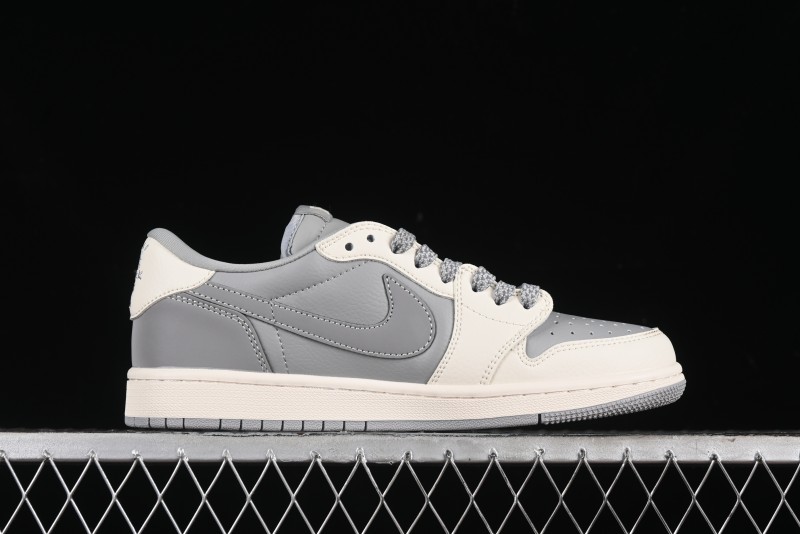 Nike Travis Scott x Fragment Design x Air Jordan 1 Low OG SP AJ1 Bape Collaboration - Moon Shadow Grey Low Top Casual Sneakers BB6511-625