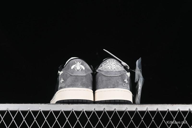 Nike Travis Scott x Fragment Design x Air Jordan 1 Low OG SP AJ1 Gucci Collaboration - Black Hook Dragonfly Low-top Casual Sneakers - SJ2068-137