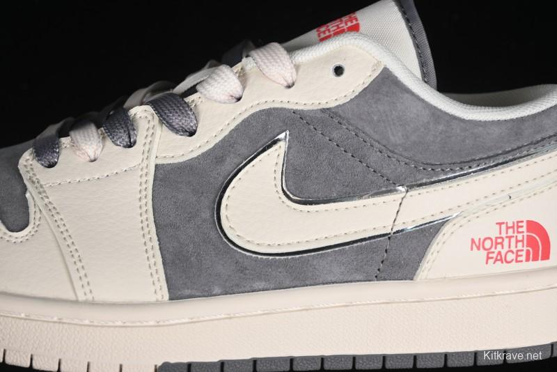Nike Air Jordan 1 Low AJ1 The North Face Collaboration - Off White Grey Silver Trim Retro Basketball Shoes - SJ9950-039
