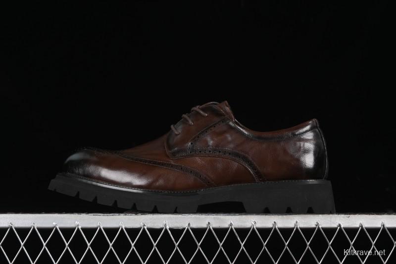 ECCO Block Derby Round Toe Genuine Leather Brogue Dress Shoes - 63667201002