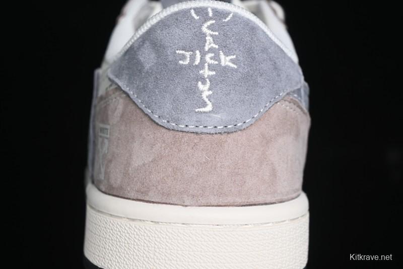 Nike Travis Scott x Fragment Design x Air Jordan 1 Low OG SP AJ1 OF Collaboration - Latte Grey Low Top Casual Sneakers - SJ2068-109