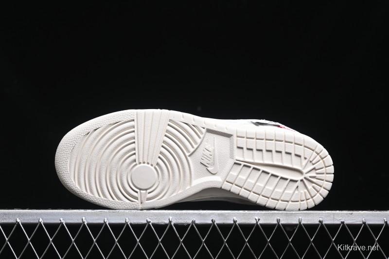 Nike SB Dunk Low Stussy Collaboration - Patchwork Grey White Swoosh Anniversary Custom Low-Top Casual Sneakers - YX5066-218