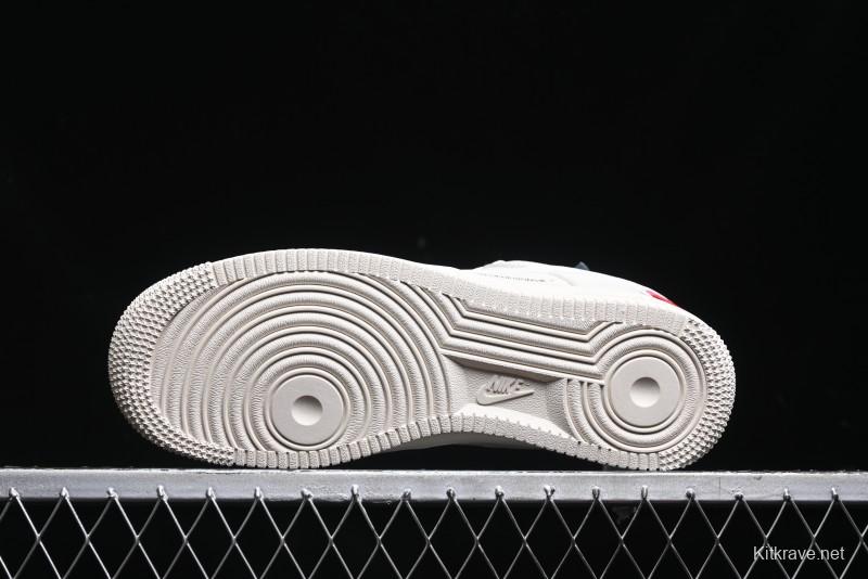 Nike Air Force 1 '07 Low Stussy Collaboration - AF1 White Red Label Low-Top Casual Sneakers - SJ6698-016