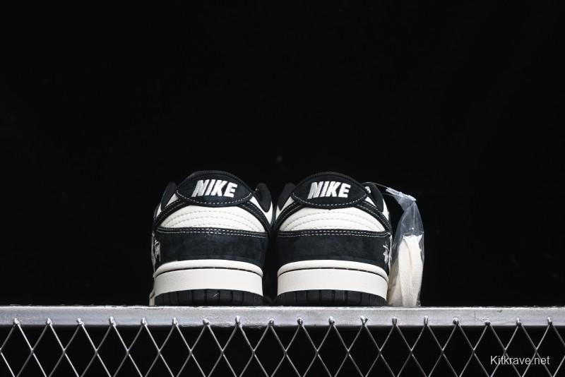 Nike SB Dunk Low Stussy Triple Collaboration - Patchwork Black Swoosh Anniversary Custom Low-Top Casual Skate Shoes - YX5066-222