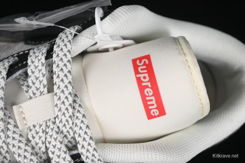 Nike Air Jordan 1 Low Supreme Collaboration - Black Grey Pigskin Two-Tone High-End Custom Retro Basketball Shoes - SJ9950-032