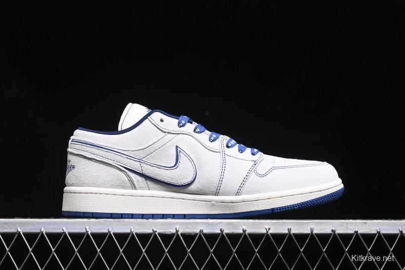 Nike Air Jordan 1 Low Stussy Collaboration - Premium Custom Retro Basketball Shoes with Blue-Grey Accents - DM9188-006