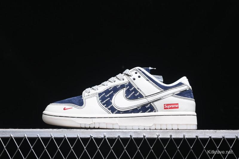 Nike SB Dunk Low Supreme Collaboration - White Blue with Crystal Outsole Anniversary High-End Custom Low-Top Casual Skate Shoes - XS1086-002