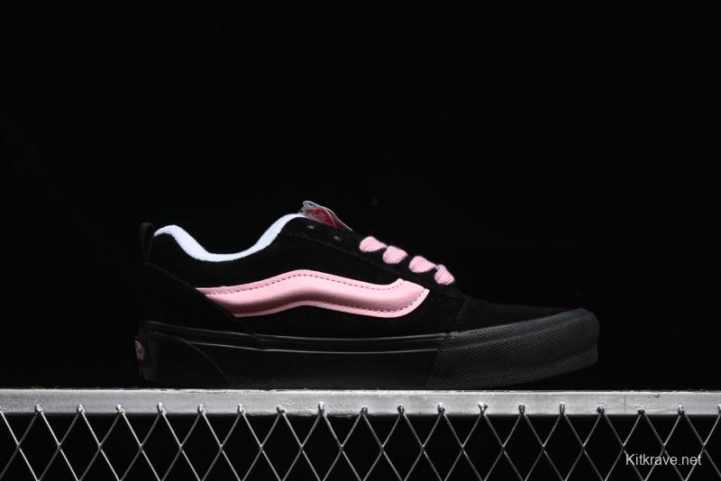 Vans Knu Skool Low Top Retro Sneakers in Black Pink with Big Logo - VN0009QC6BT1