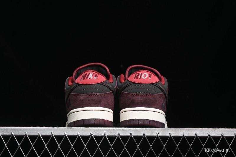 Nike SB Dunk Low Bordeaux Red Skate Shoes Collaboration with Riot Skateshop - FZ1289-200