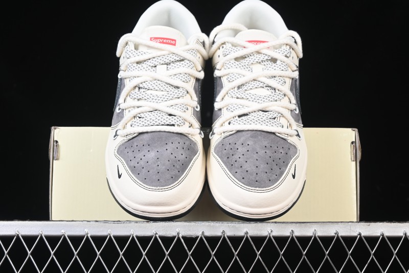 Nike SB Dunk Low Supreme Collaboration - Strap Light Gray Hook Anniversary High-End Custom Low-Top Casual Skate Shoes - YX5066-210