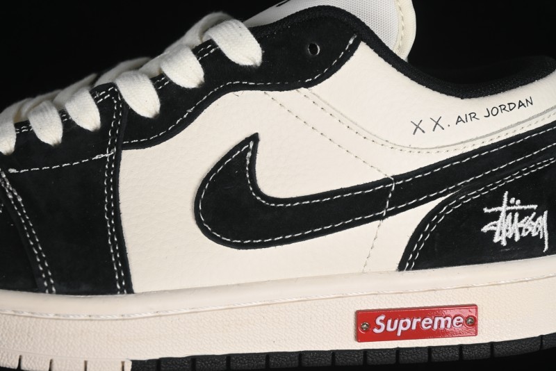 Nike Air Jordan 1 Low AJ1 Stussy Collaboration - Black White Red Label Retro Basketball Shoes - SJ9950-033