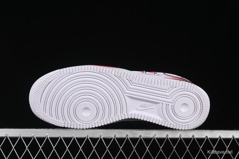 Nike Air Force 1 '07 Low Casual Sneakers with 2D Black and White Hand-Painted Blood Night Stitching Design - CW8822-011