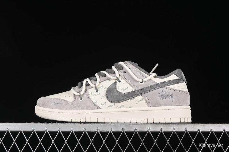 Nike SB Dunk Low Stussy Collaboration - Strap Grey Embroidered Swoosh Anniversary Custom Low-Top Casual Skate Shoes - SJ2068-307
