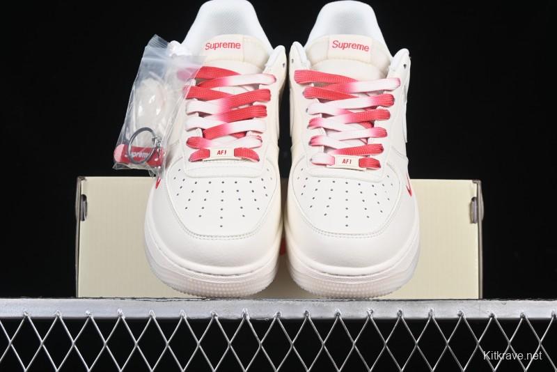 Nike Air Force 1 '07 Low Supreme Collaboration Beige Red Color Block Low-Top Casual Sneakers - BB7577-216