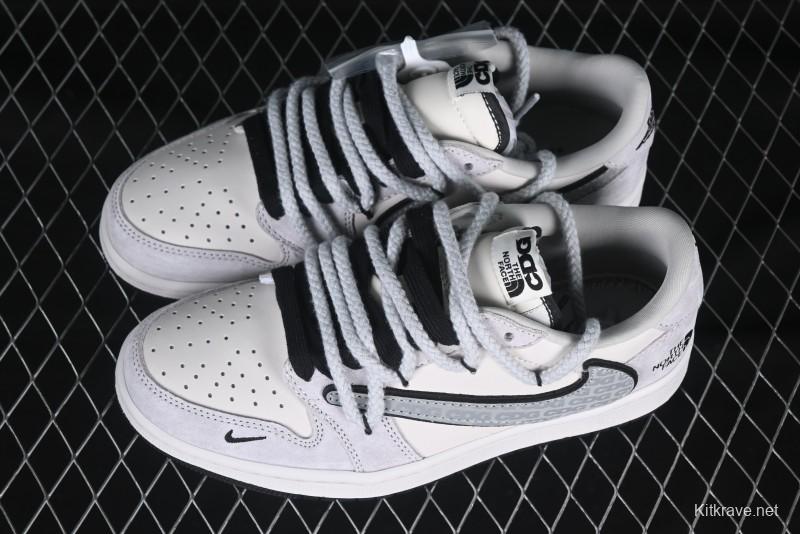 Nike Travis Scott x Fragment Design x Air Jordan 1 Low OG SP AJ1 Snake Year Limited Two-Tone Beige Black Hook Low-Top Culture Casual Sneakers - XX3318-516