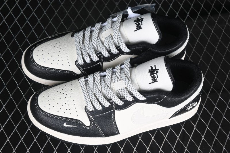 Nike Air Jordan 1 Low AJ1 Stussy White Black Leather Retro Basketball Shoes - XX3318-507
