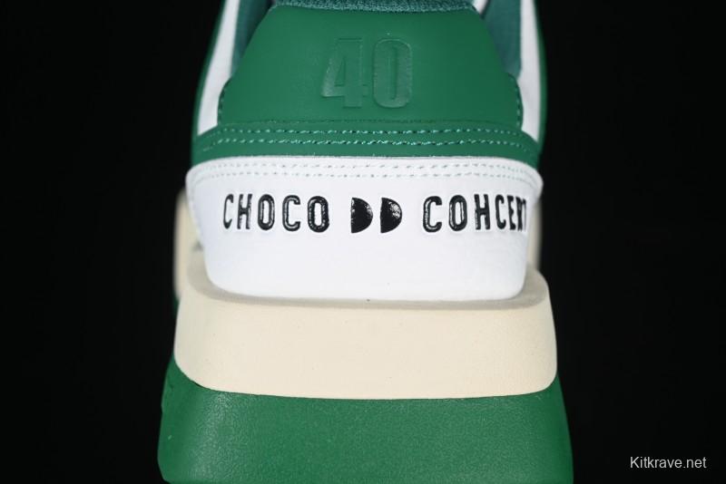 Choco Concert Leather Round Square Asymmetric Fashion Sneakers White Green - AJE5
