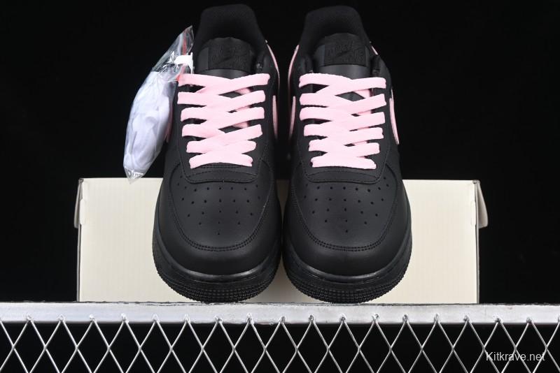 Nike Air Force 1 '07 Low Casual Sneakers with Black & Pink Double Swoosh - CW2288-028