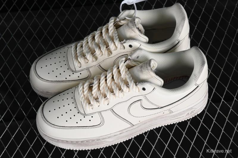 Nike Air Force 1 '07 Low Casual Sneakers with Hemp Rope Laces and Distressed Design - 315122-333
