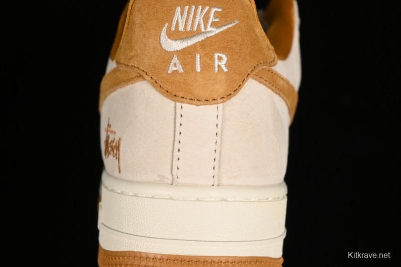 Nike Air Force 1 '07 Low Stussy Collaboration - Wheat Pig Leather Low-Top Casual Sneakers - HD1968-020