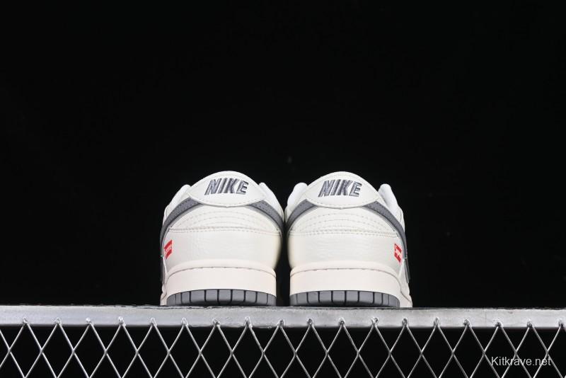 Nike SB Dunk Low Supreme Collaboration Grey Swoosh Double Mini Swoosh Anniversary Custom Low-Top Casual Sneakers - XX2025-688