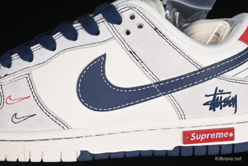 Nike SB Dunk Low Stussy Collaboration Embroidered Navy Swoosh Anniversary Custom Low-Top Casual Sneakers - MM1089-032