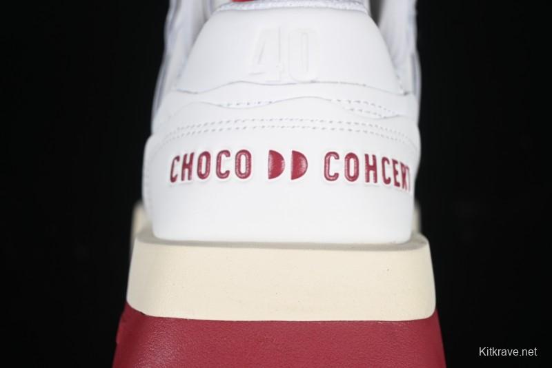 Choco Concert Leather Round Square Asymmetric Fashion Sneakers White Wine Red - AJE5