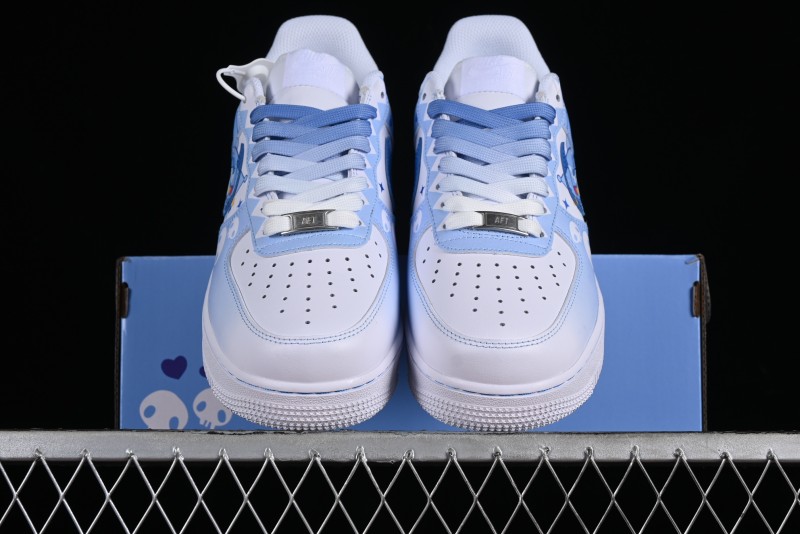 Nike Air Force 1 '07 Low Witch Collaboration Custom Leather Sneakers with Skull Design and Gradient White-Blue - CW2288-111