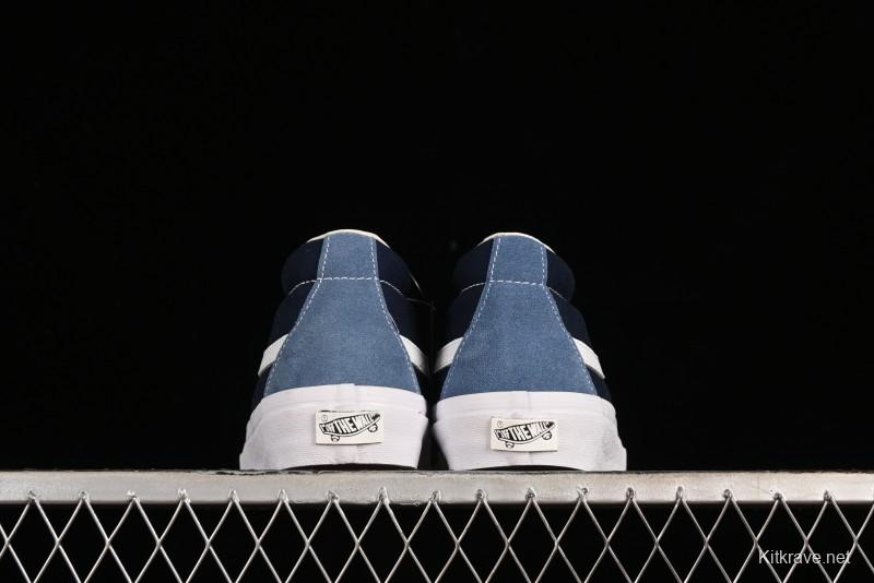Vans Sk8-Mid Reissue 83 High-End Retro Skate Shoes with Blue Patchwork Suede - VN000CQQDWR