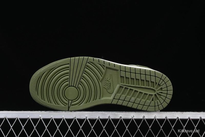 Nike Travis Scott x Fragment Design x Air Jordan 1 Low OG SP AJ1 Stussy Collaboration Bamboo Green Low-Top Casual Sneakers - BB1199-201