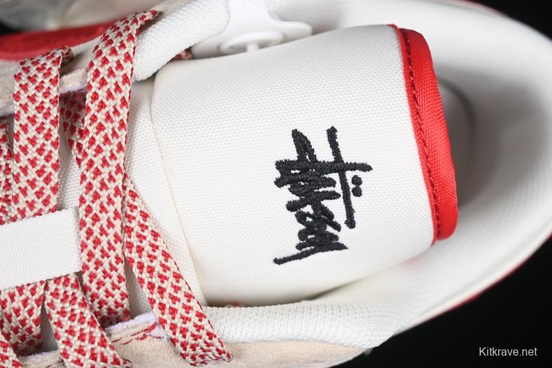 Nike Air Jordan 1 Low Stussy Collaboration Khaki Red Hook Retro Basketball Shoes - SJ9950-040