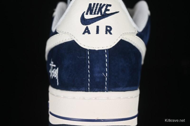 Nike Air Force 1 '07 Low Stussy Collaboration Dark Blue Suede White Swoosh Low-Top Casual Sneakers - XZ6188-673