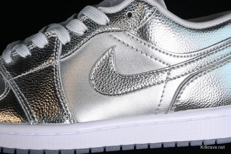 Nike Air Jordan 1 Low "Metallic Silver" Casual Sneakers with Metallic Finish - FN5030-001