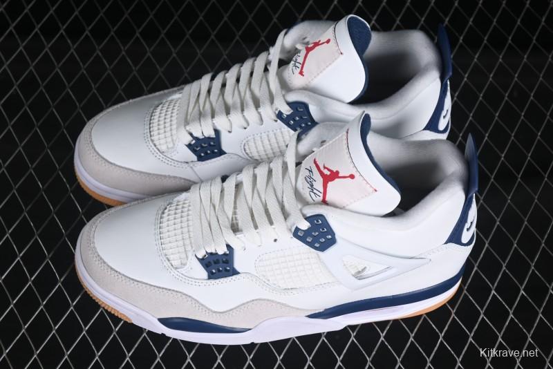 Nike SB x Air Jordan 4 Retro "Navy" White Blue Basketball Shoes - DR5415-100