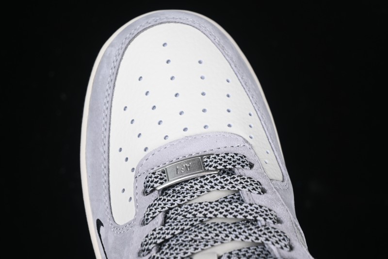 Nike Air Force 1 '07 Low Stussy Collaboration Grey Pigskin Black Swoosh Low-Top Casual Sneakers - XZ3318-099