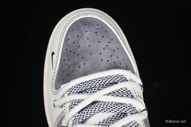 Nike SB Dunk Low Stussy Collaboration Anniversary Custom Low-Top Casual Sneakers with Strap in Beige Grey and Navy - YX5066-236